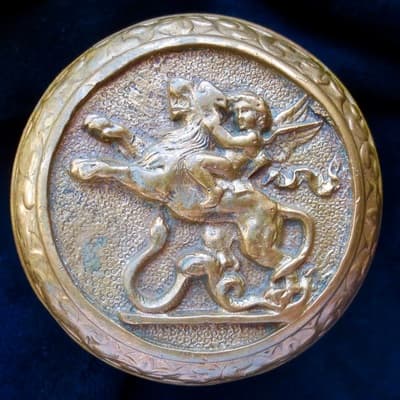 Cupid on Lion with Snake